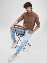 Men Shirt Solid Brown Slim Fit