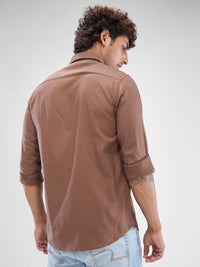 Men Shirt Solid Brown Slim Fit