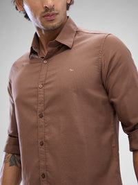 Men Shirt Solid Brown Slim Fit