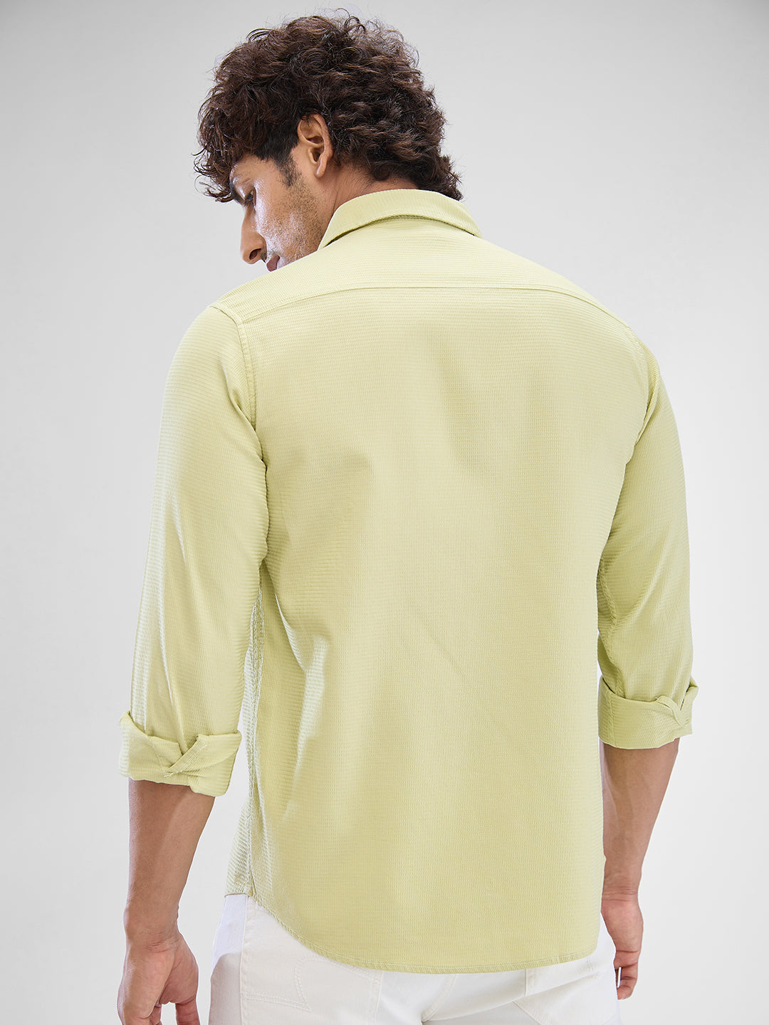 Spykar Beechnut Green Cotton Full Sleeve Raised Collar Shirt For Men