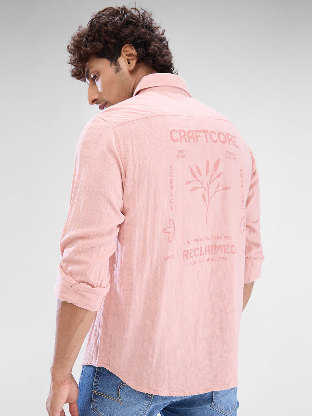 Spykar Rose Cloud Pink Cotton Full Sleeve Raised Collar Shirt For Men