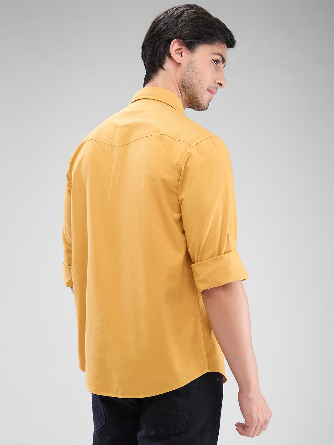 Spykar Sulphur Yellow Cotton Full Sleeve Raised Collar Shirt For Men