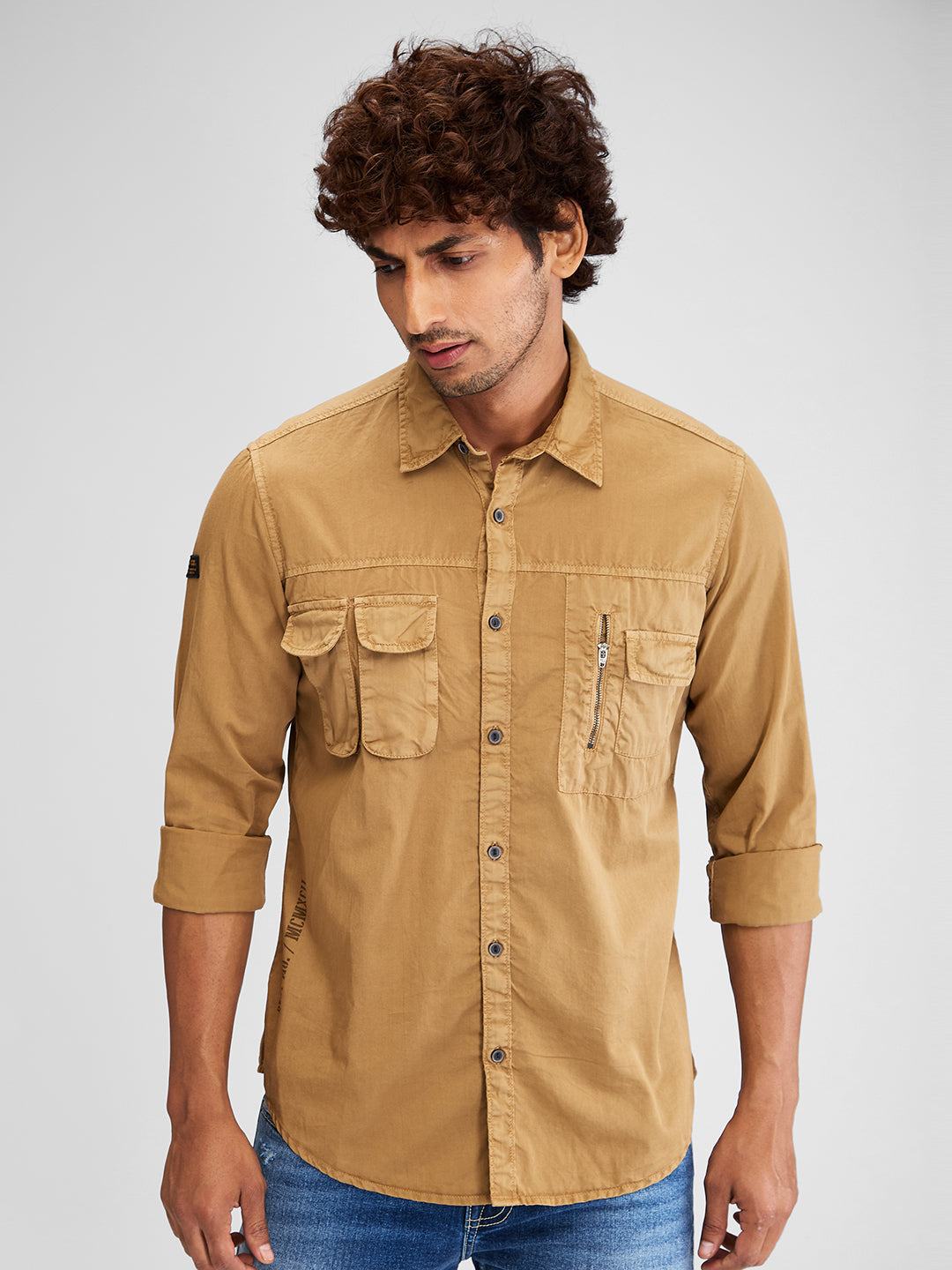 Spykar Brown Full Sleeves Cotton Slim Fit Solid Shirt For Men