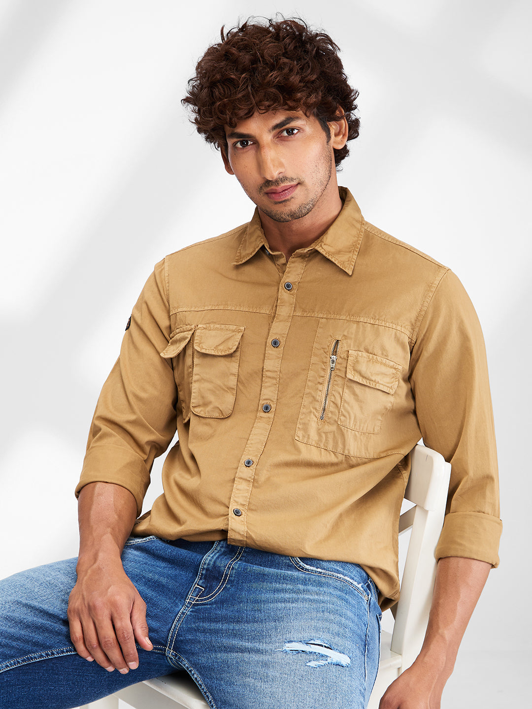 Spykar Brown Full Sleeves Cotton Slim Fit Solid Shirt For Men