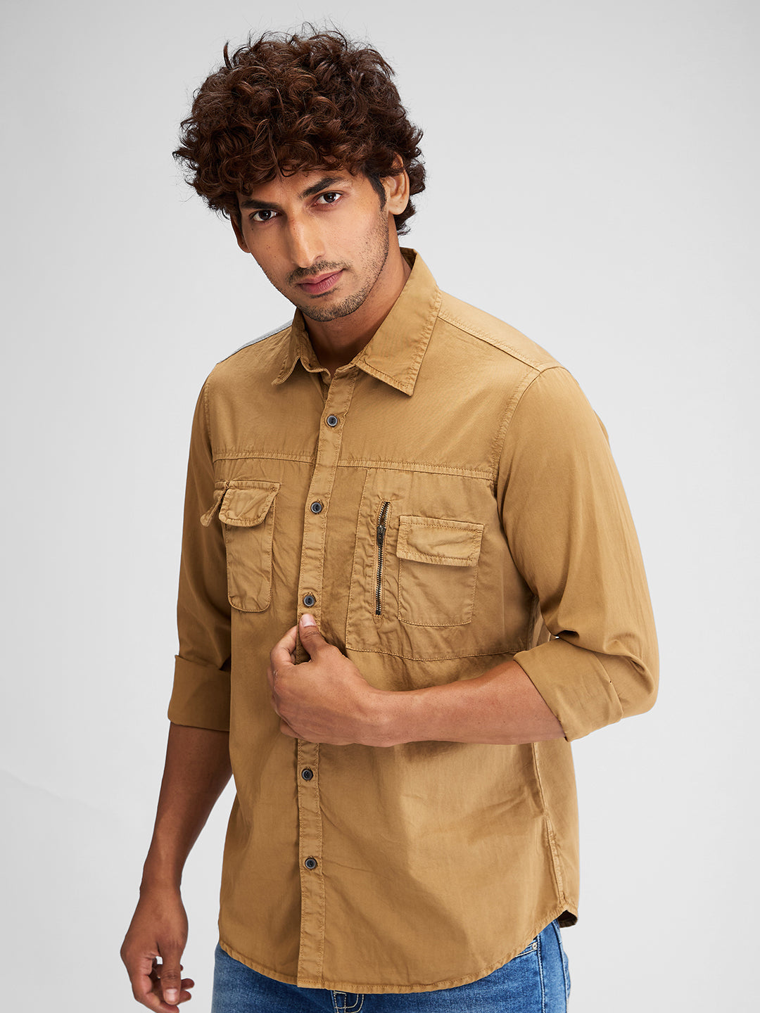 Spykar Brown Full Sleeves Cotton Slim Fit Solid Shirt For Men