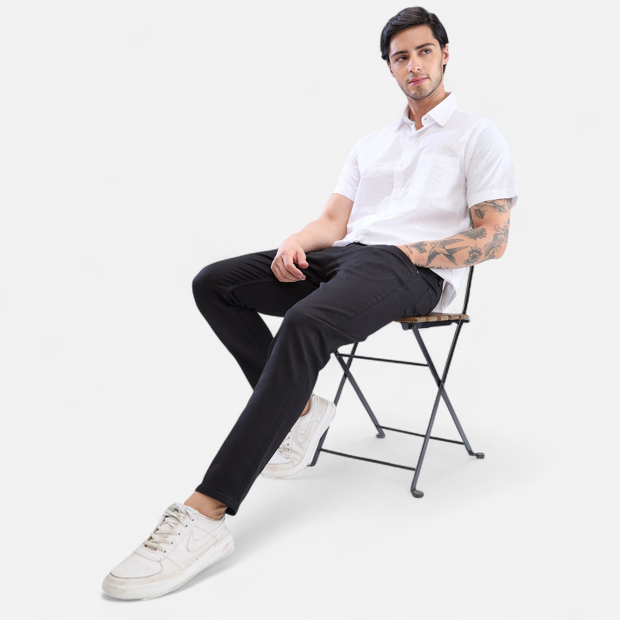 Spykar White Cotton Half Sleeve Raised Collar Shirt For Men