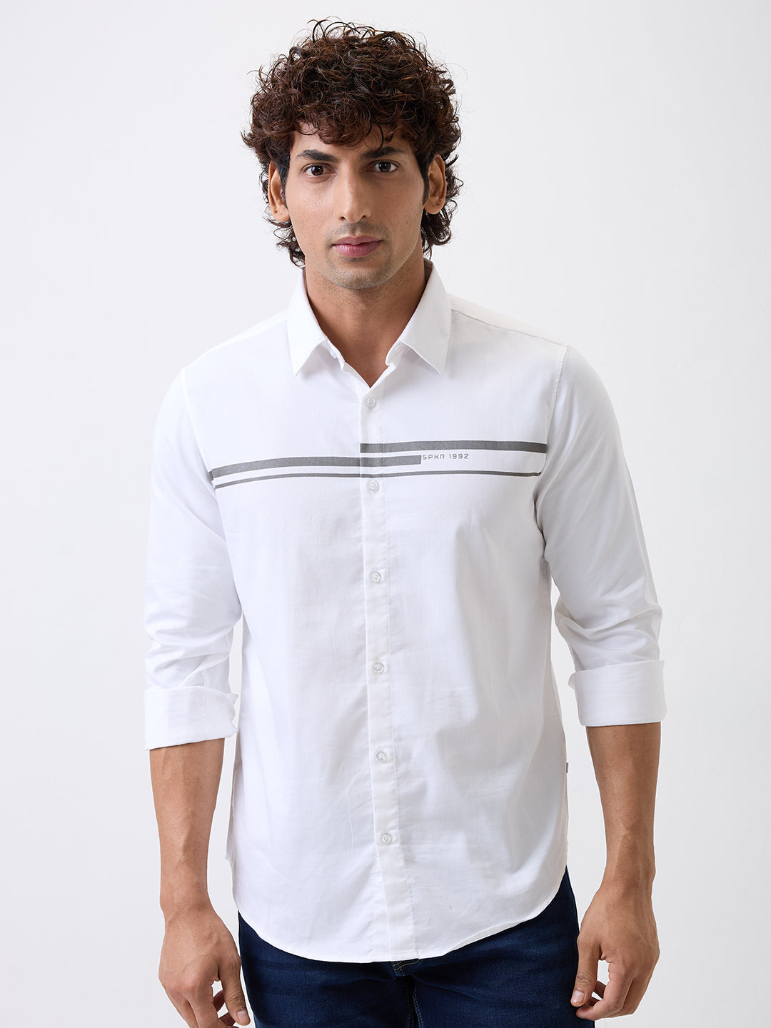 Spykar White Slim Fit Casual Shirts For Men