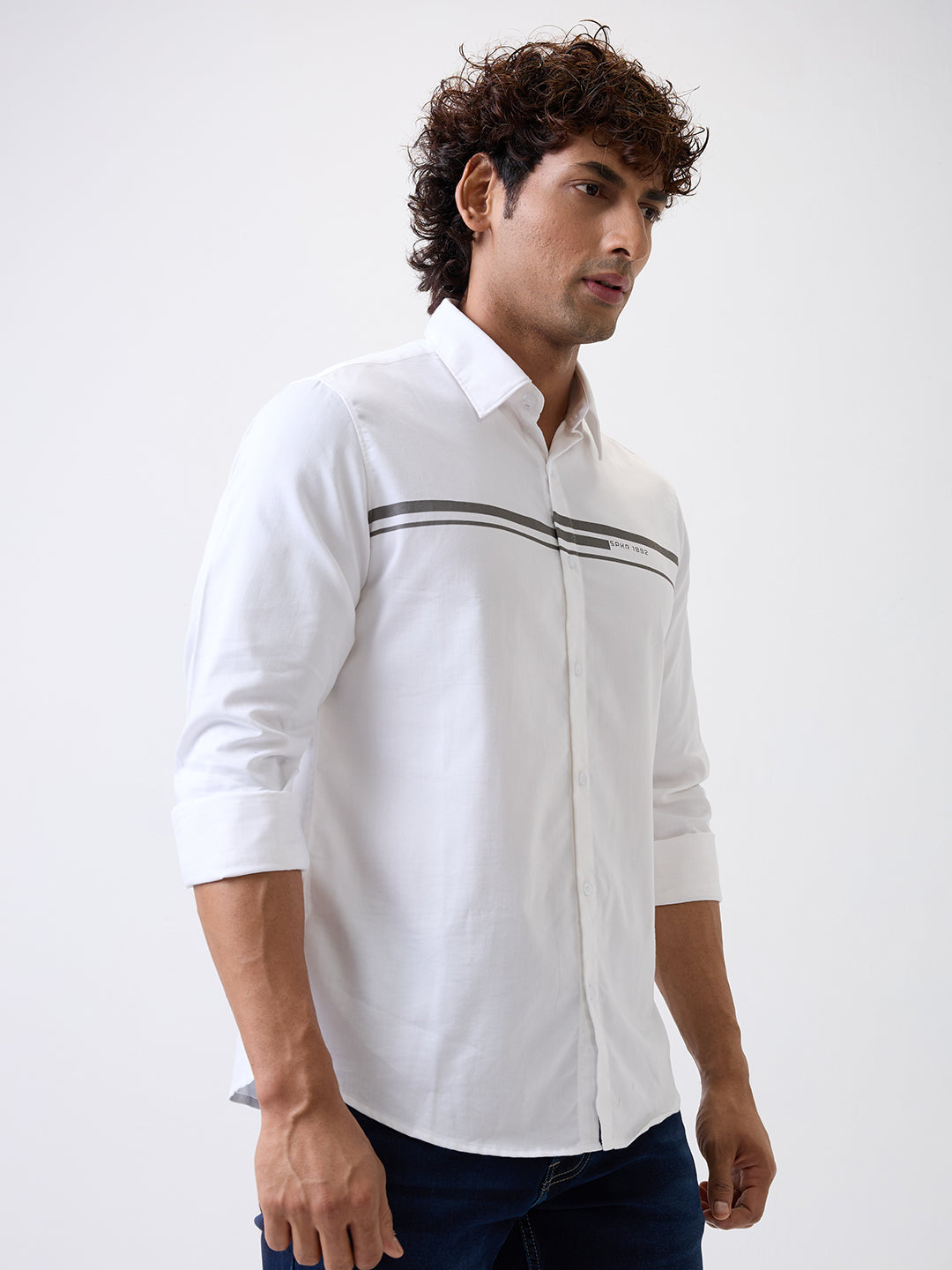 Spykar White Slim Fit Casual Shirts For Men