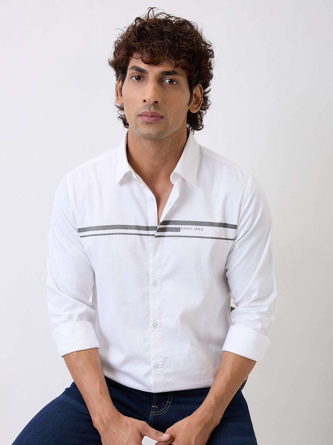 Spykar White Slim Fit Casual Shirts For Men