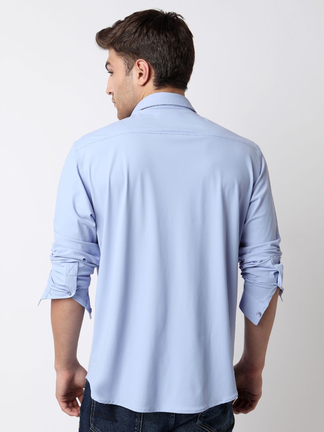 Spykar Heron Blue Full Sleeves Raised Collar Shirt For Men