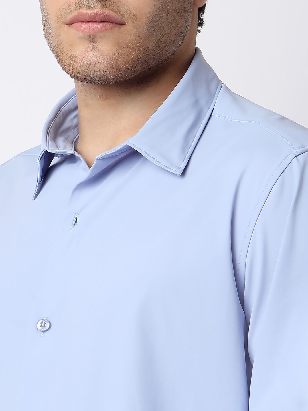 Spykar Heron Blue Full Sleeves Raised Collar Shirt For Men