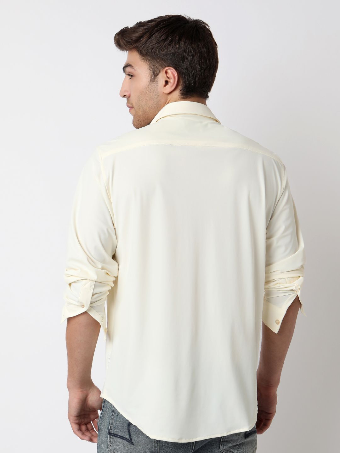 Spykar Off White Full Sleeves Raised Collar Shirt For Men