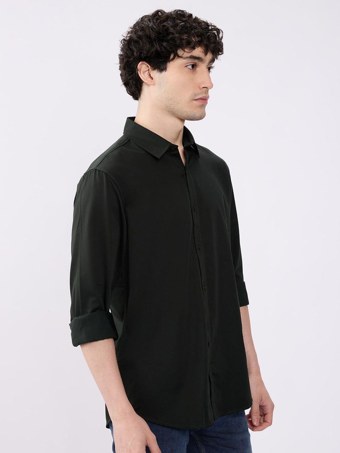 Spykar Olive Green Slim Fit Casual Shirts For Men