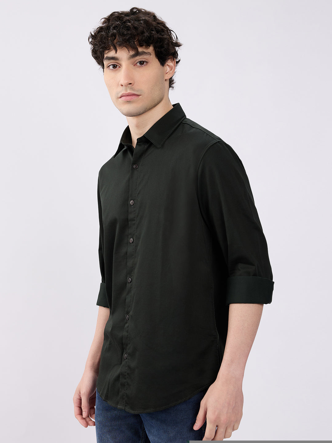 Spykar Olive Green Slim Fit Casual Shirts For Men