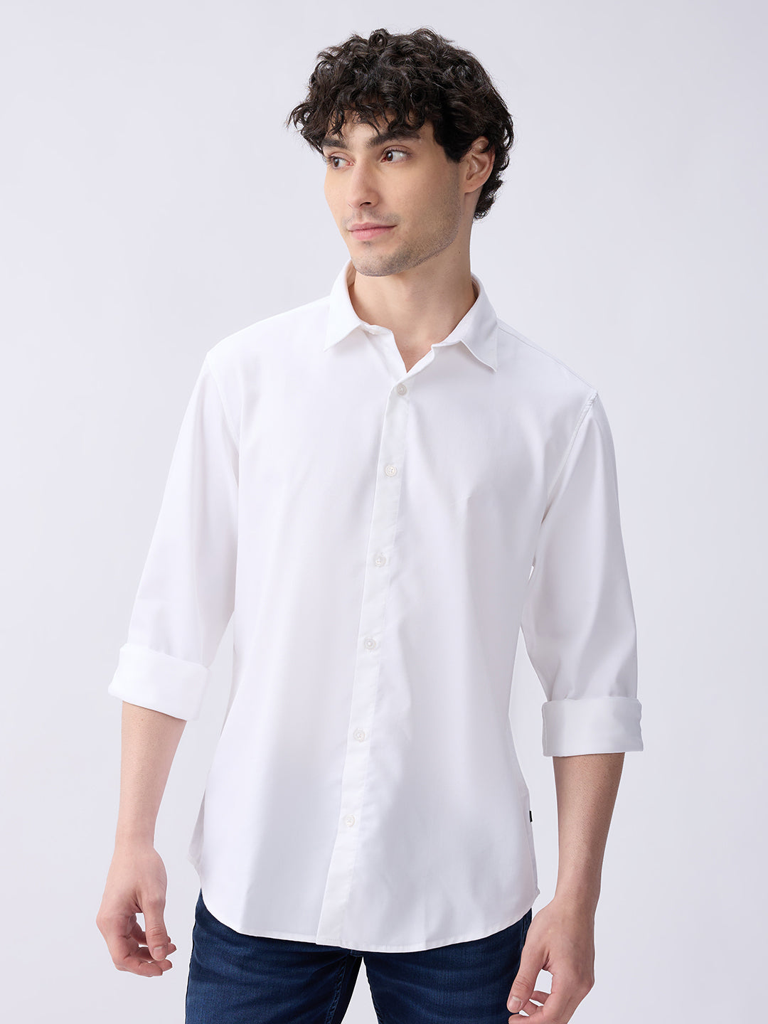 Spykar White Slim Fit Casual Shirts For Men