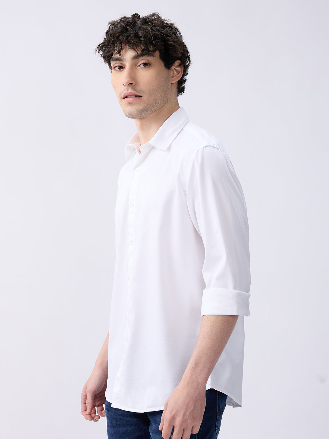 Spykar White Slim Fit Casual Shirts For Men