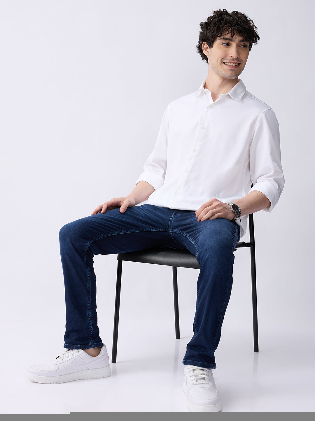 Spykar White Slim Fit Casual Shirts For Men