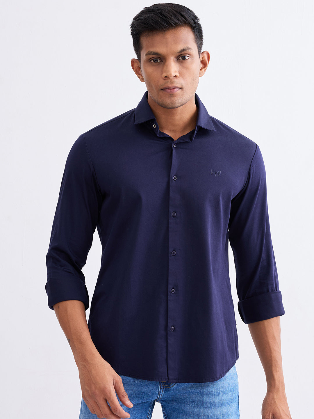 Spykar Navy Blue Slim Fit Casual Shirts For Men