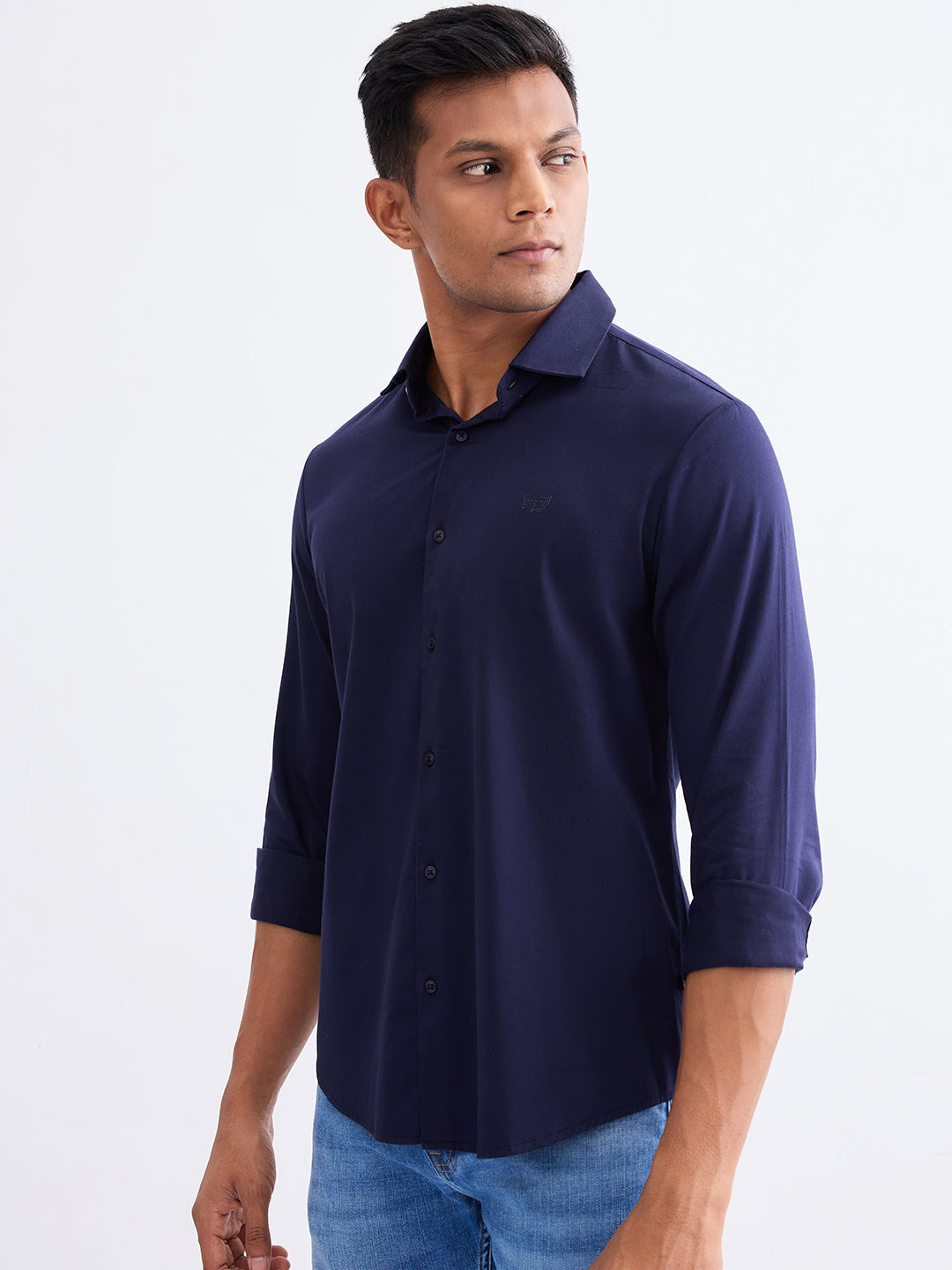 Spykar Navy Blue Slim Fit Casual Shirts For Men