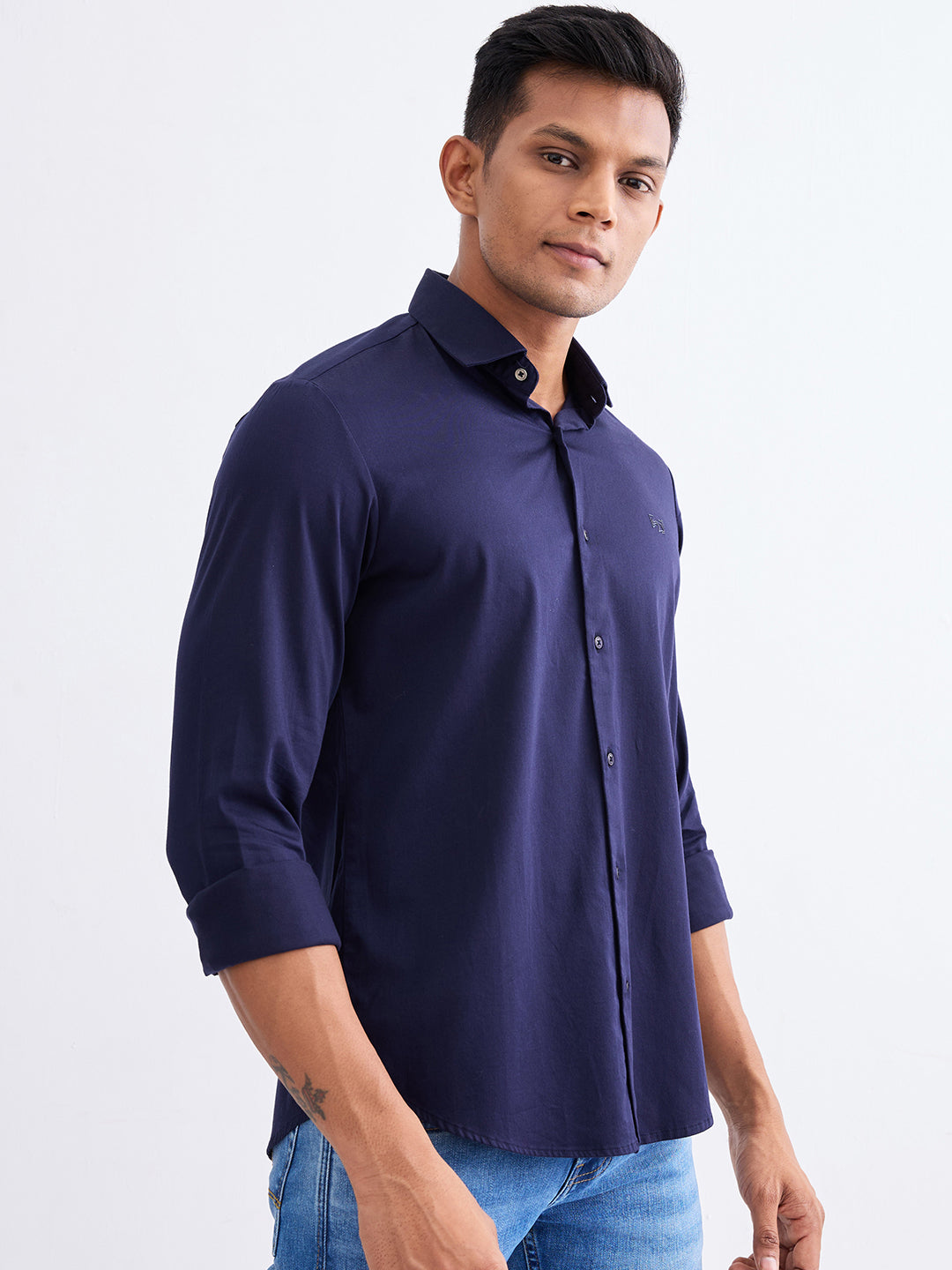 Spykar Navy Blue Slim Fit Casual Shirts For Men