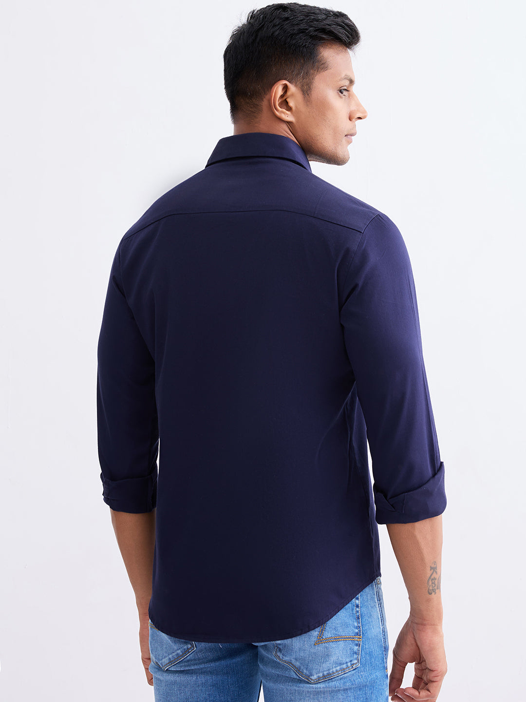 Spykar Navy Blue Slim Fit Casual Shirts For Men