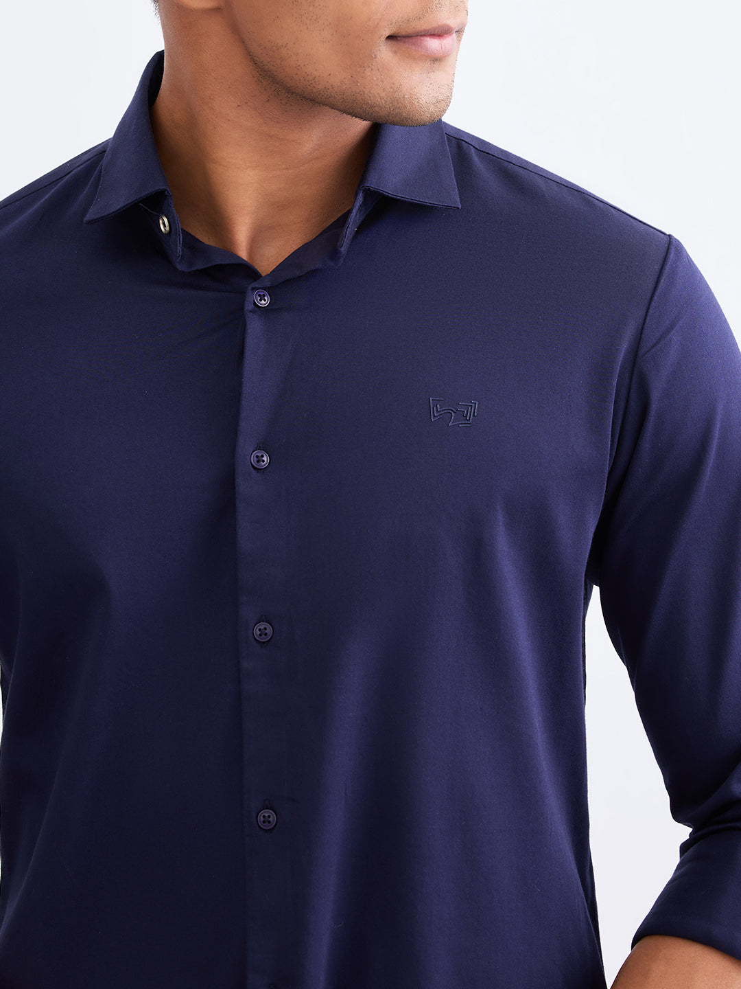 Spykar Navy Blue Slim Fit Casual Shirts For Men