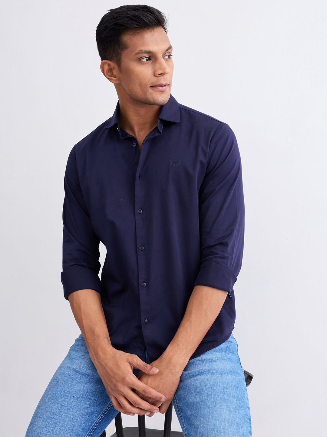 Spykar Navy Blue Slim Fit Casual Shirts For Men