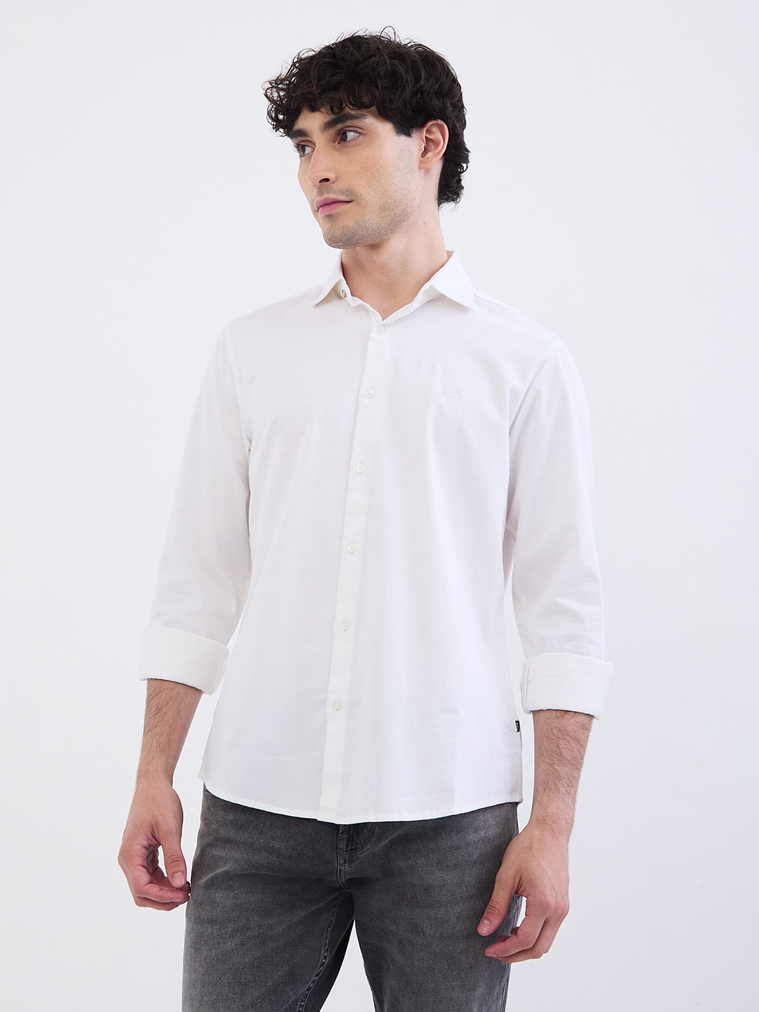 Spykar White Slim Fit Casual Shirts For Men