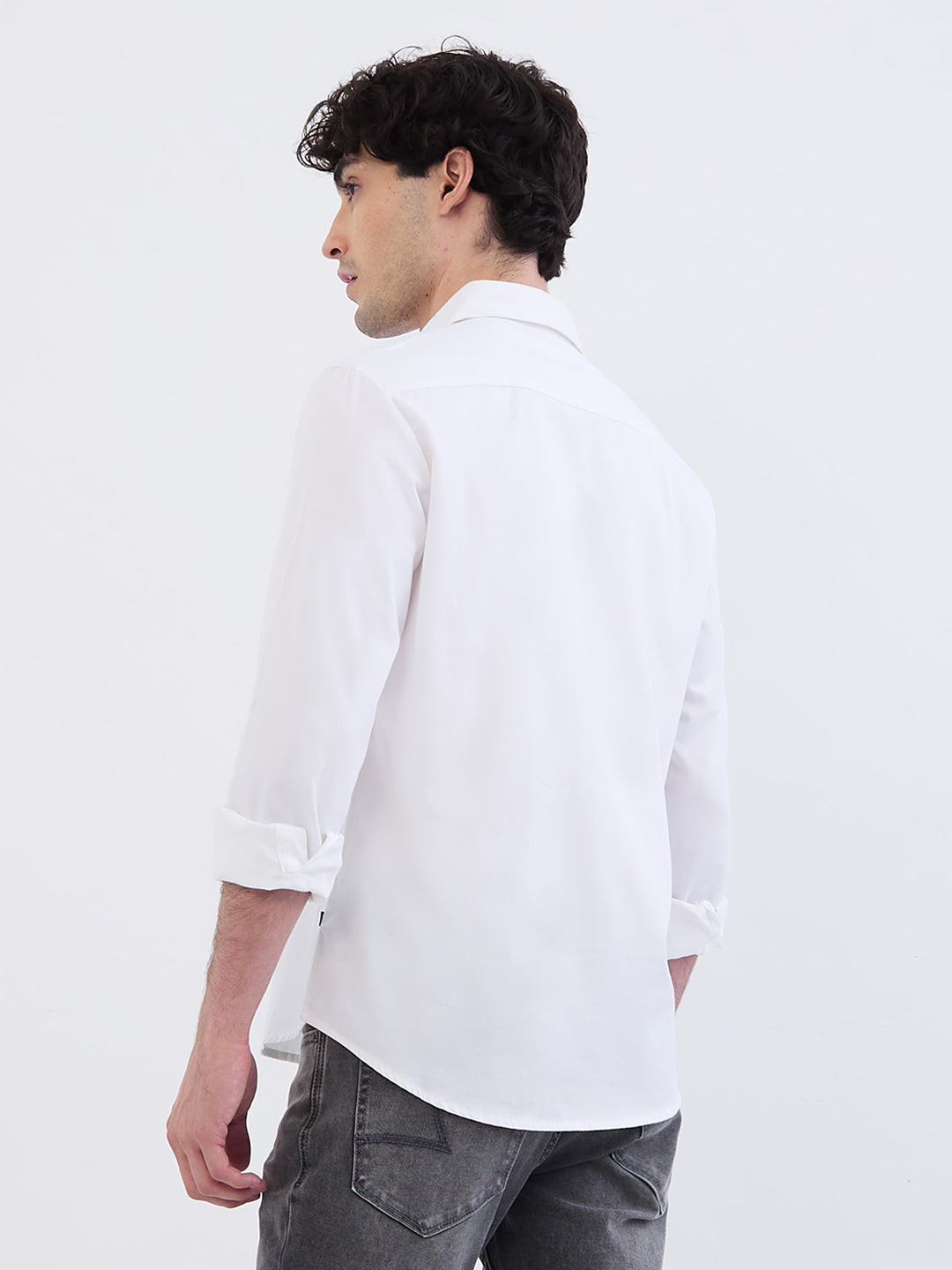 Spykar White Slim Fit Casual Shirts For Men