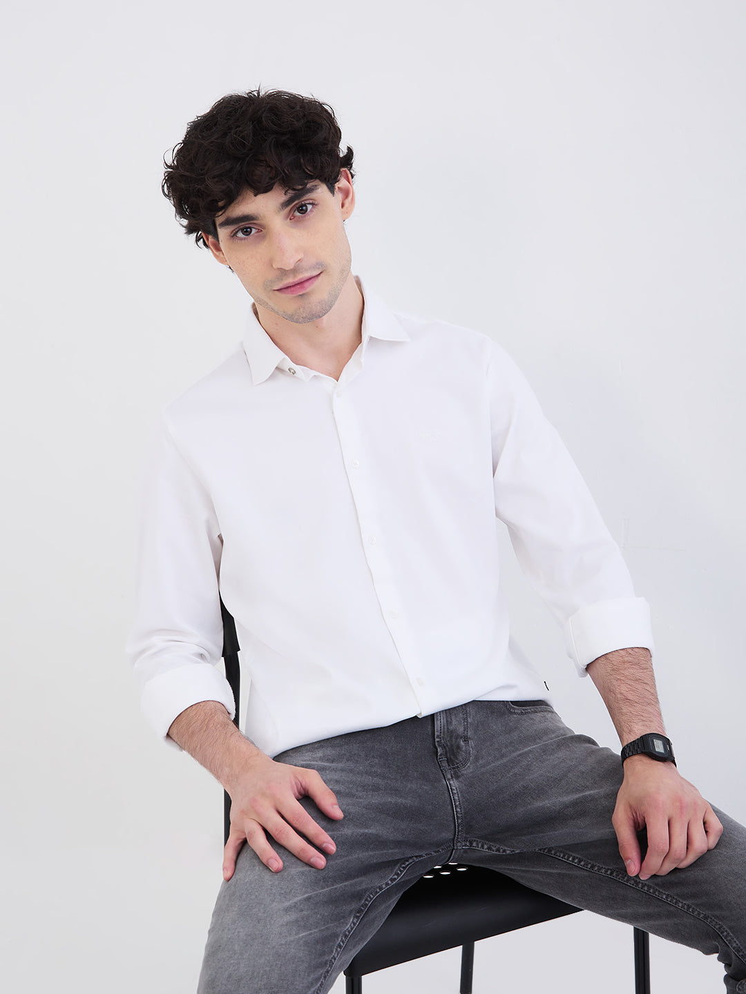 Spykar White Slim Fit Casual Shirts For Men