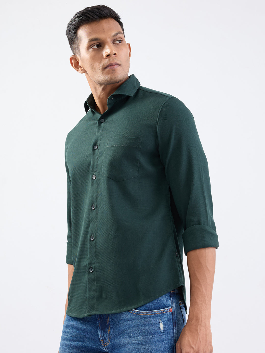 Spykar Botanical Green Slim Fit Casual Shirts For Men