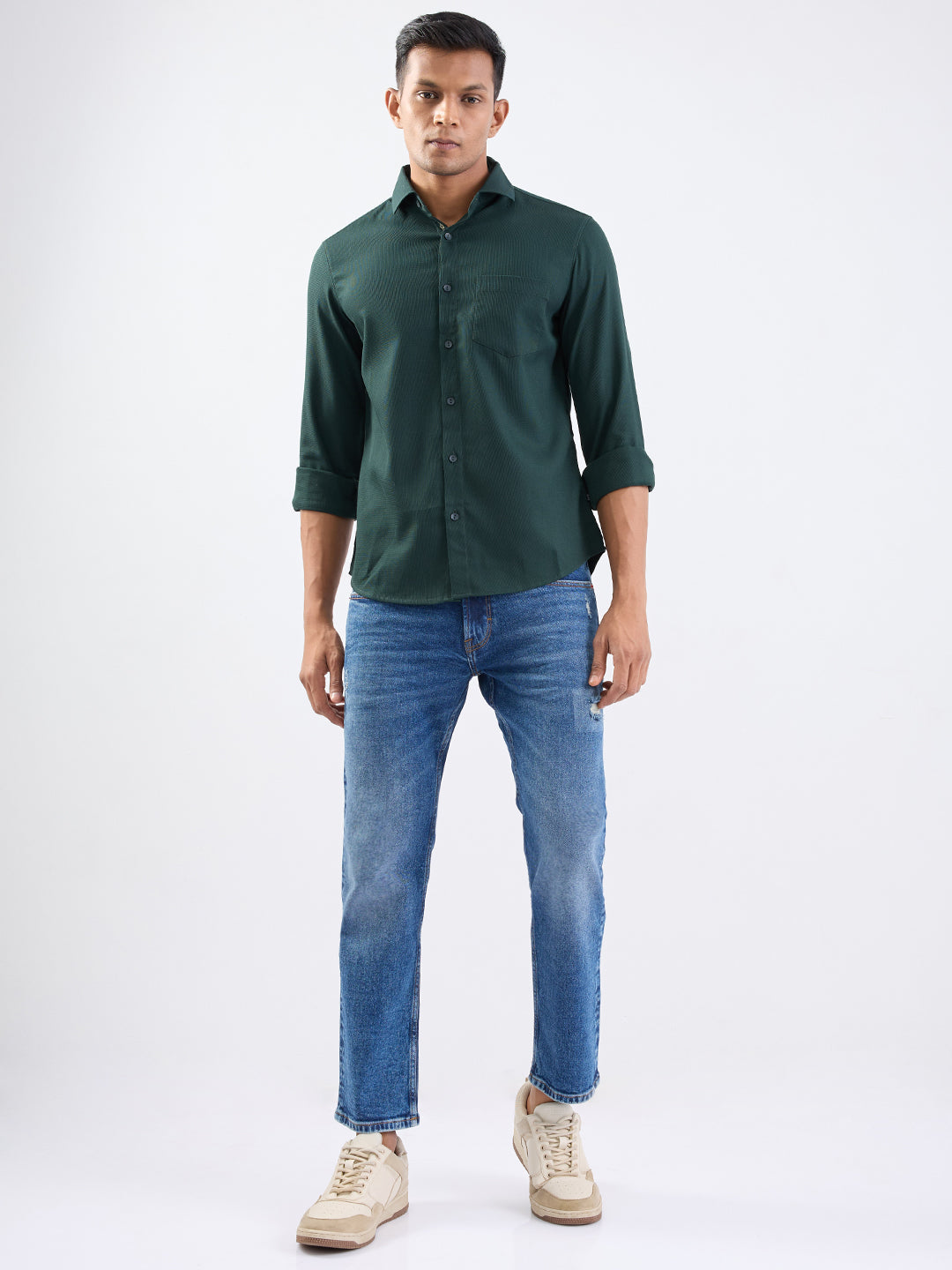 Spykar Botanical Green Slim Fit Casual Shirts For Men