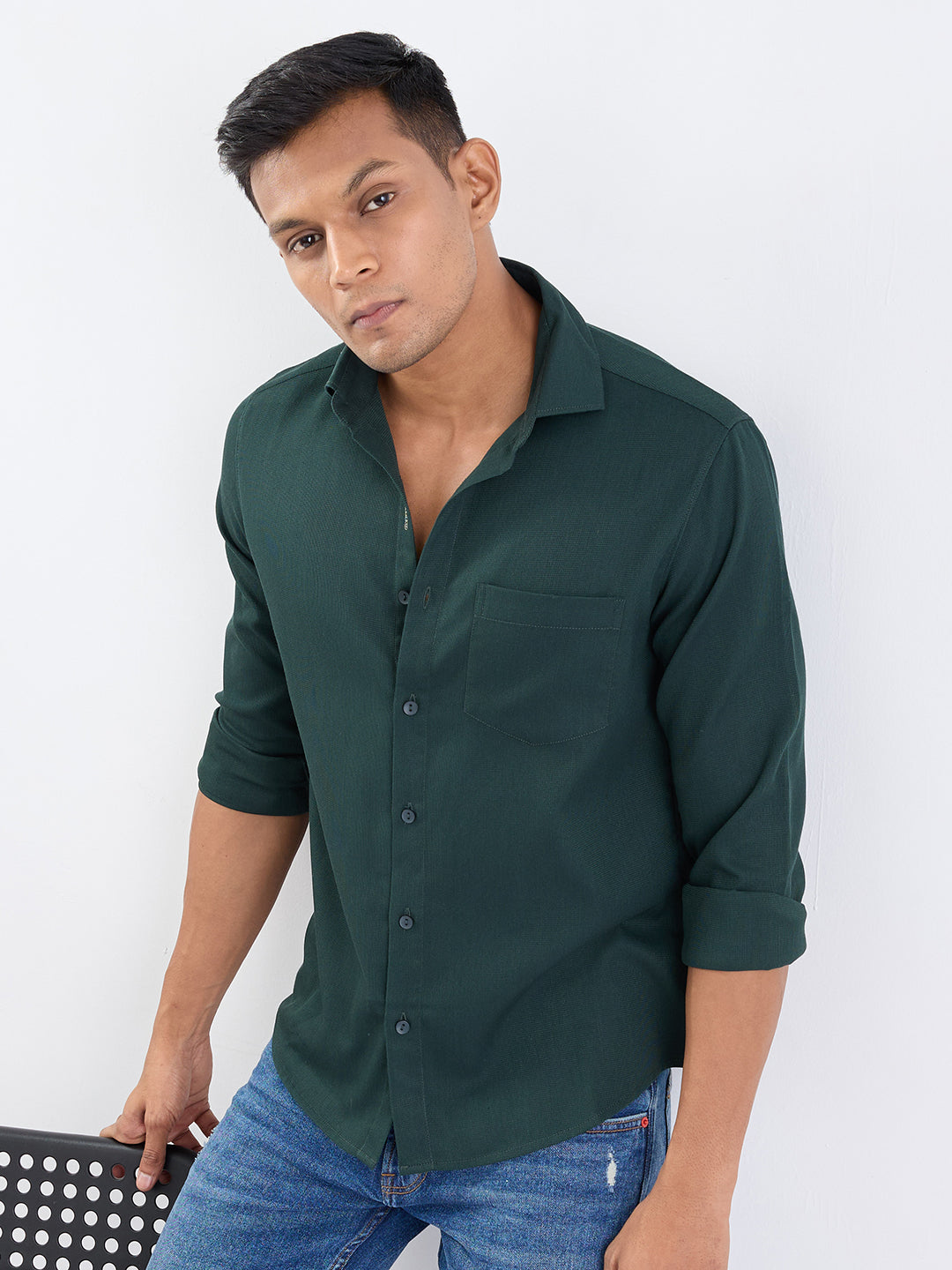 Spykar Botanical Green Slim Fit Casual Shirts For Men