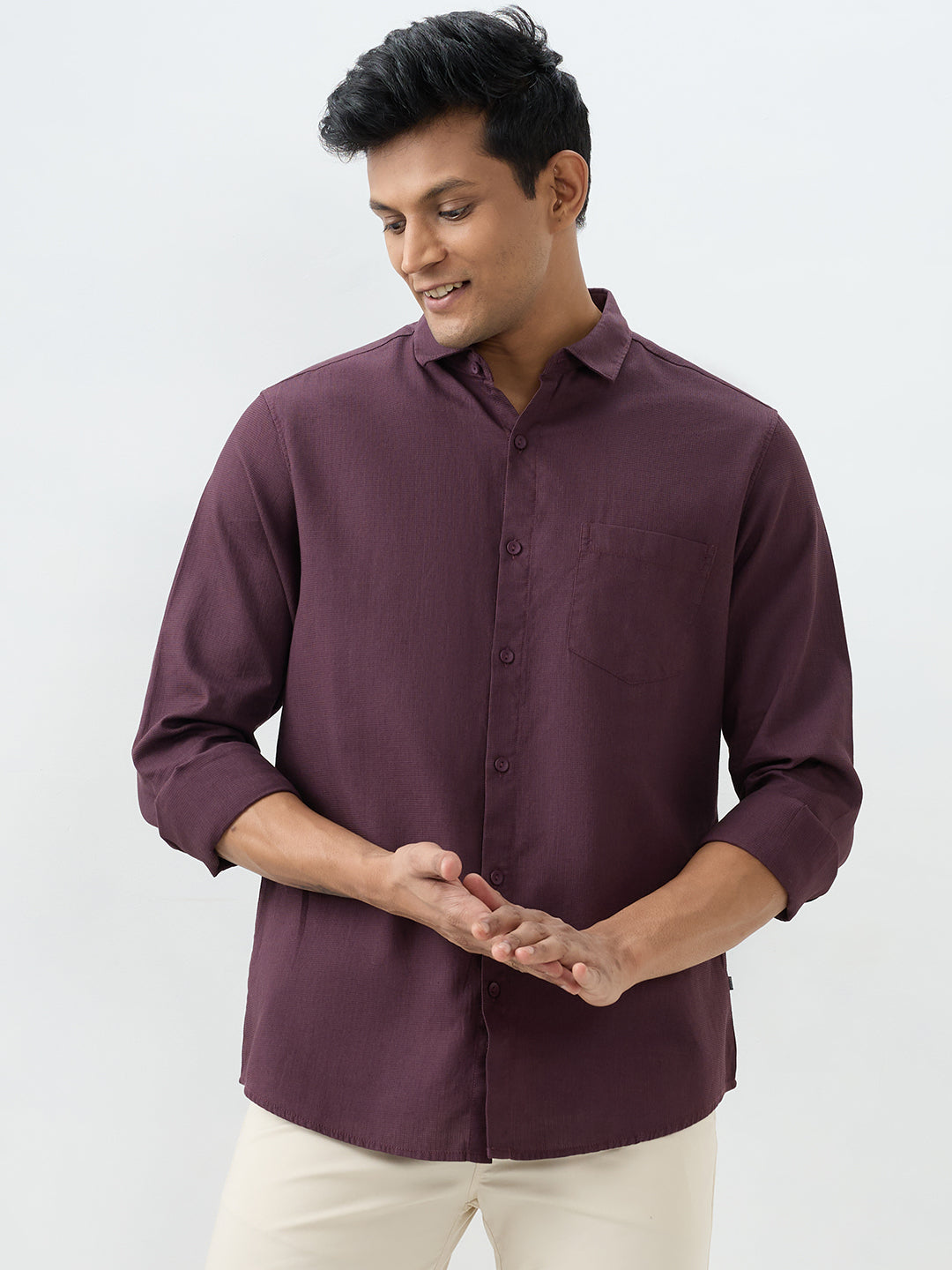 Spykar Cherry Lacquer Slim Fit Shirts For Men
