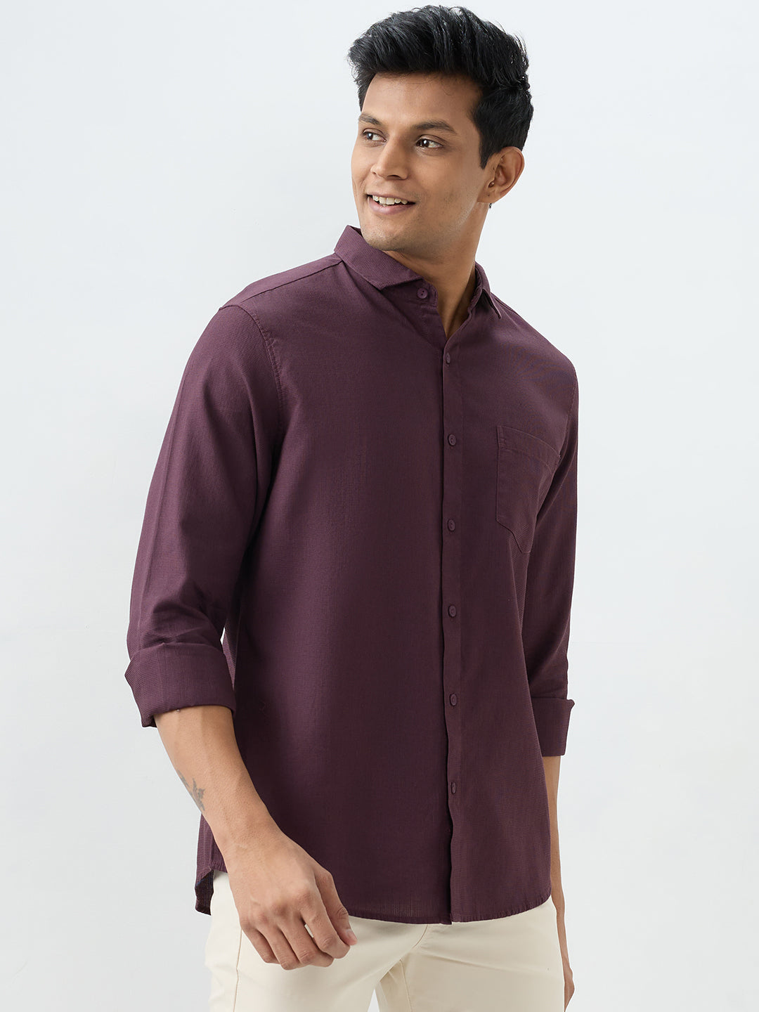 Spykar Cherry Lacquer Slim Fit Shirts For Men