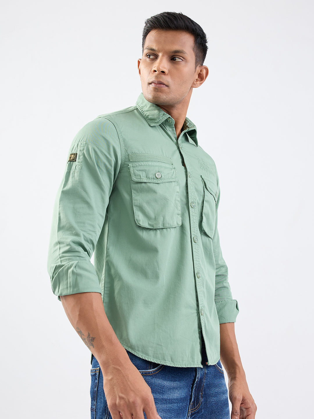 Spykar Granite Green Slim Fit Casual Shirts For Men