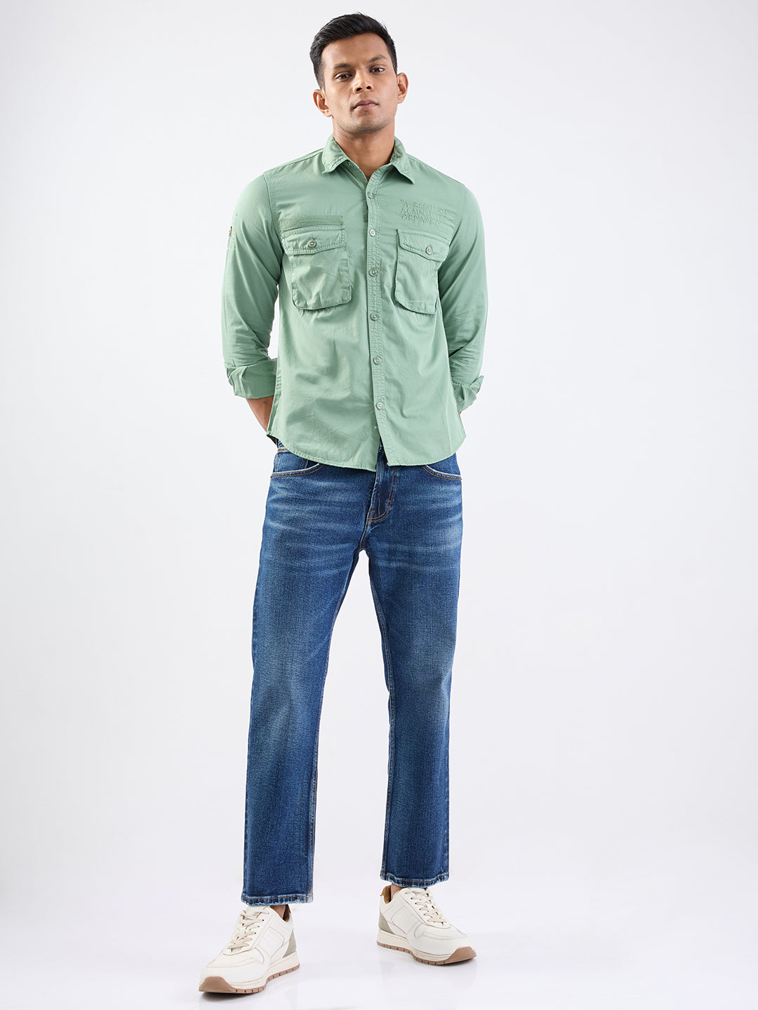 Spykar Granite Green Slim Fit Casual Shirts For Men