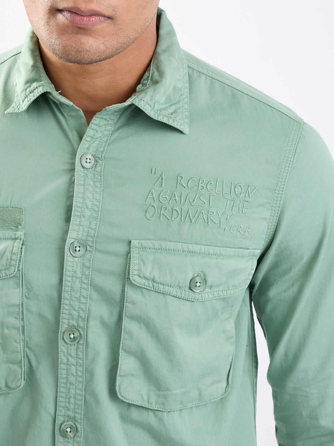 Spykar Granite Green Slim Fit Casual Shirts For Men