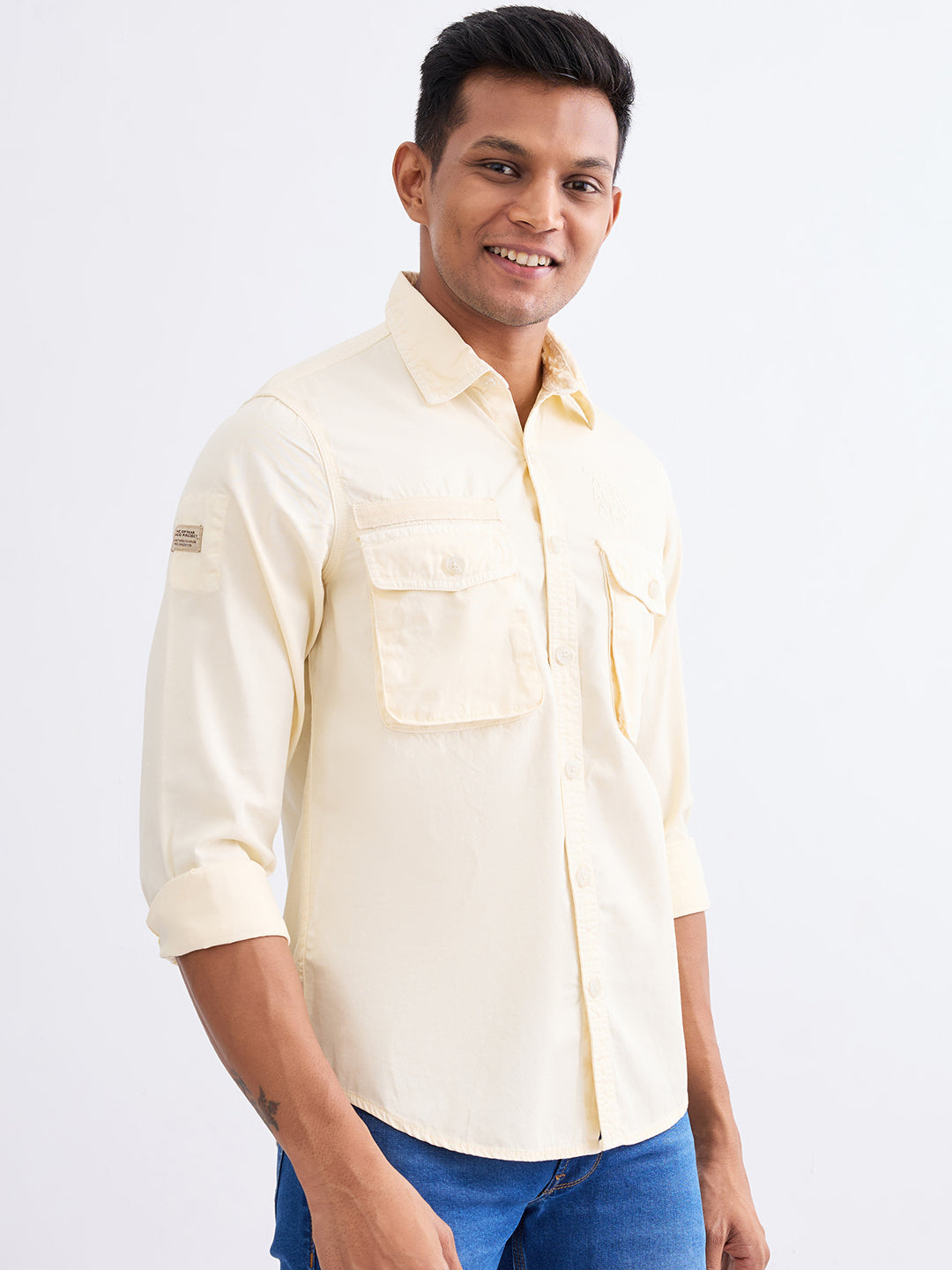 Spykar Off White Slim Fit Casual Shirts For Men