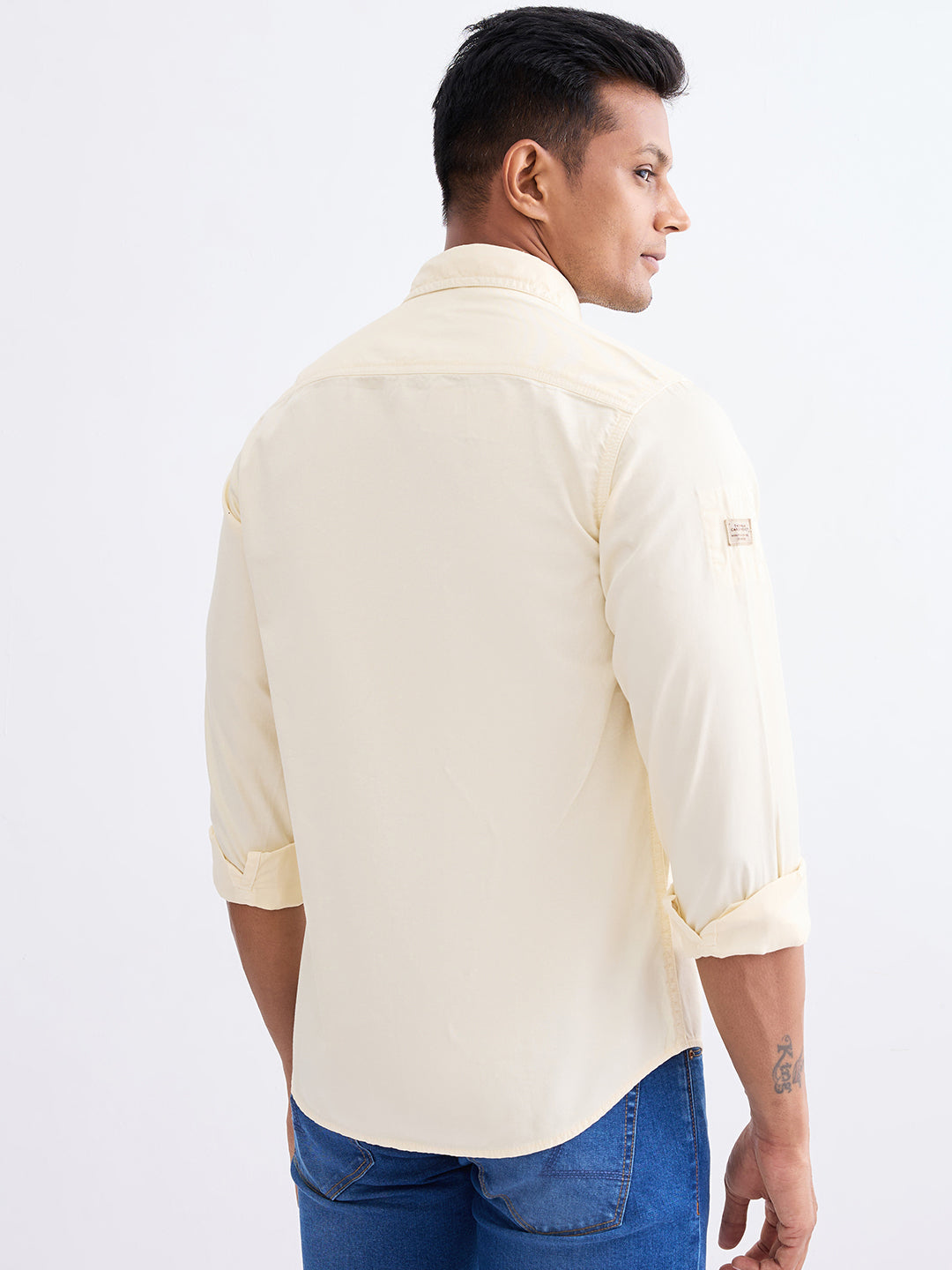 Spykar Off White Slim Fit Casual Shirts For Men