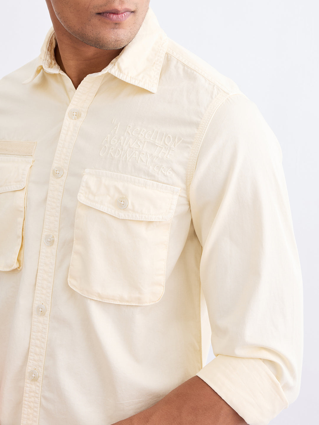 Spykar Off White Slim Fit Casual Shirts For Men