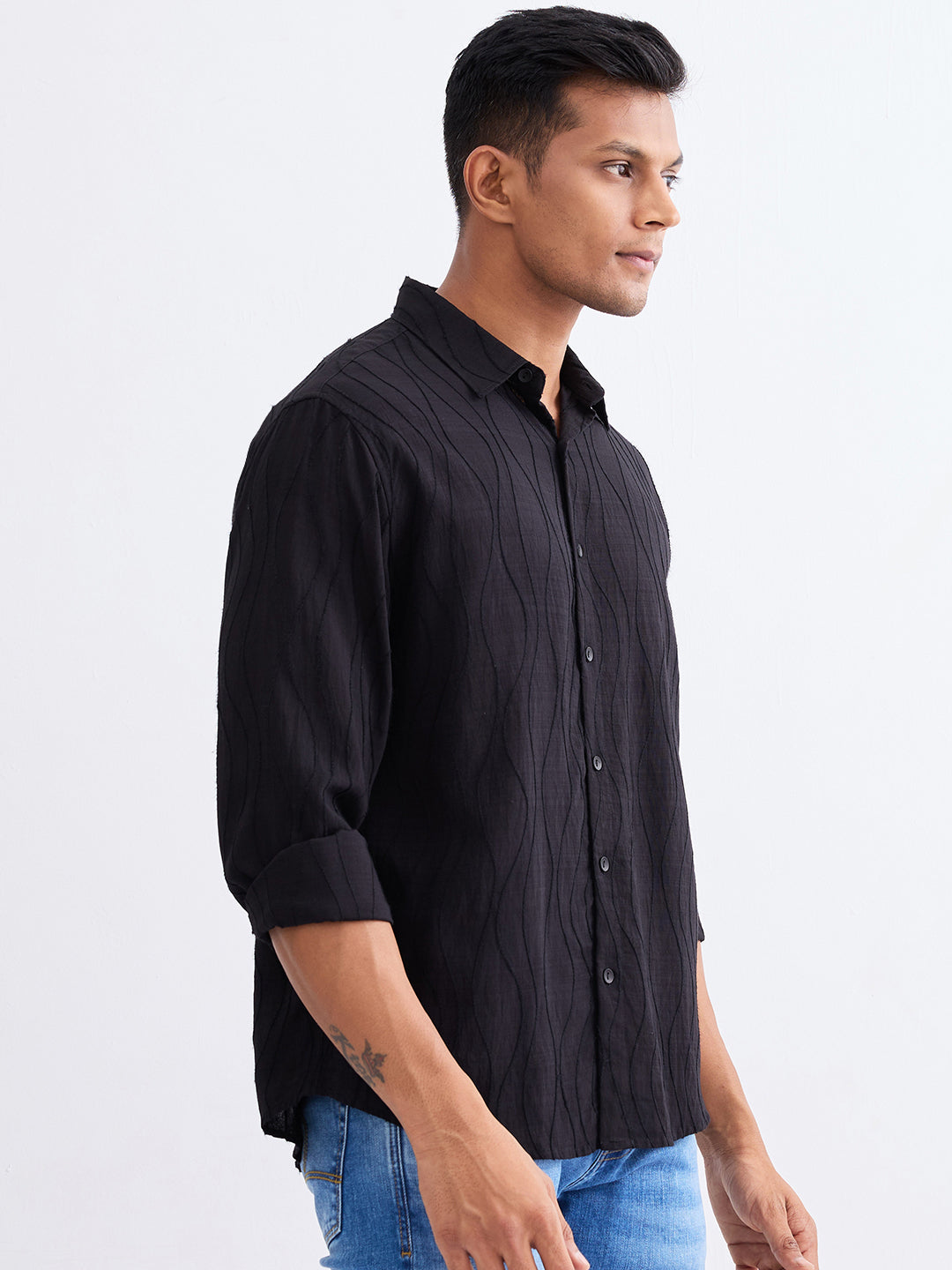 Spykar Jet Black Comfort Fit Casual Shirts For Men