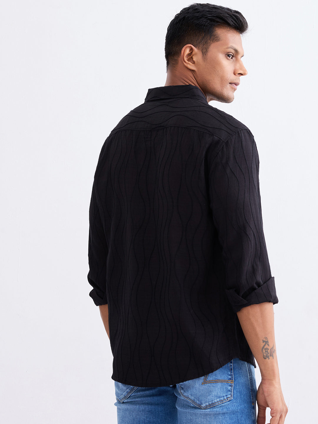 Spykar Jet Black Comfort Fit Casual Shirts For Men