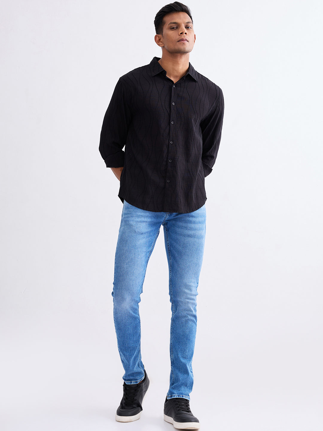 Spykar Jet Black Comfort Fit Casual Shirts For Men