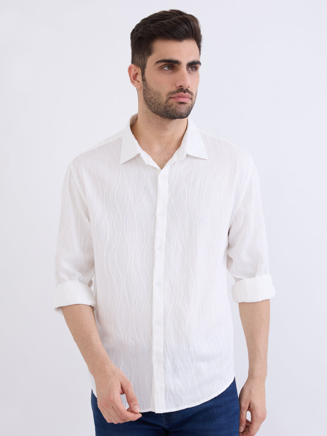 Spykar Off White Comfort Fit Casual Shirts For Men
