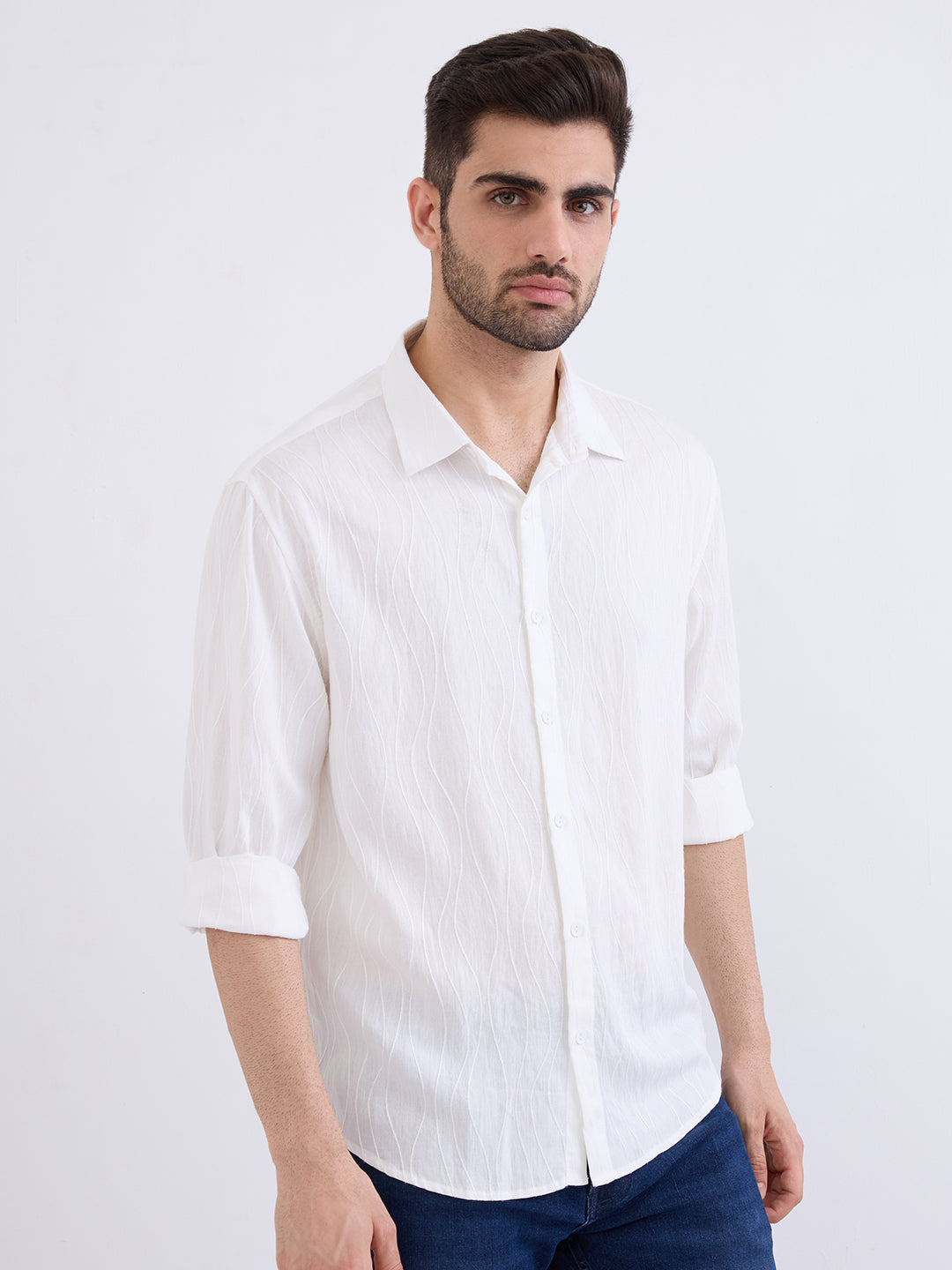 Spykar Off White Comfort Fit Casual Shirts For Men