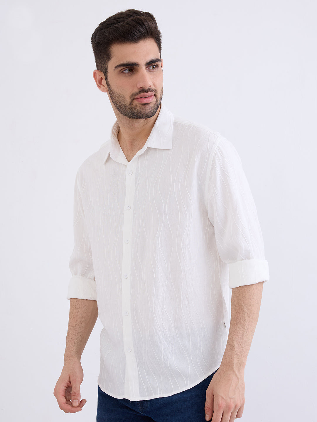 Spykar Off White Comfort Fit Casual Shirts For Men