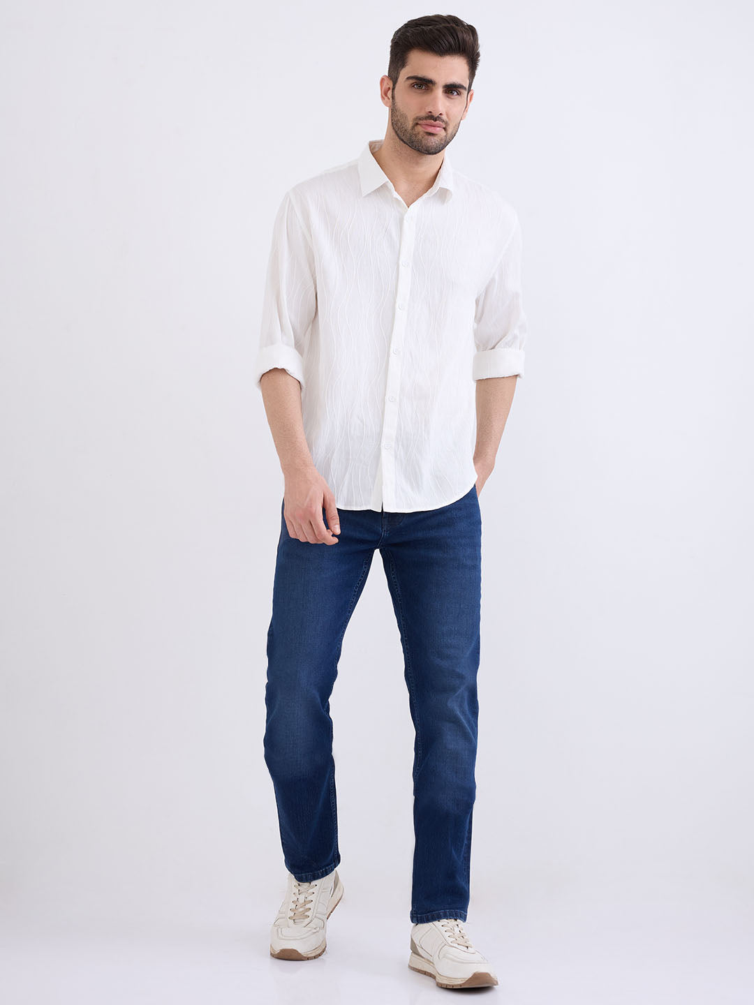 Spykar Off White Comfort Fit Casual Shirts For Men