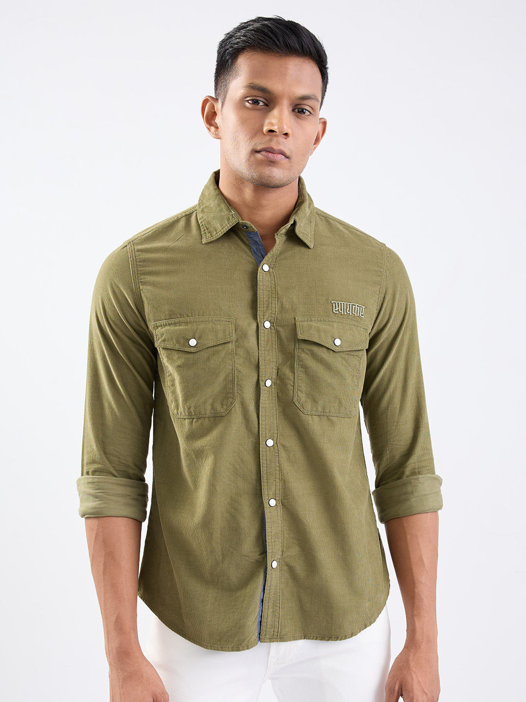 Spykar Avocado Green Slim Fit Casual Shirts For Men