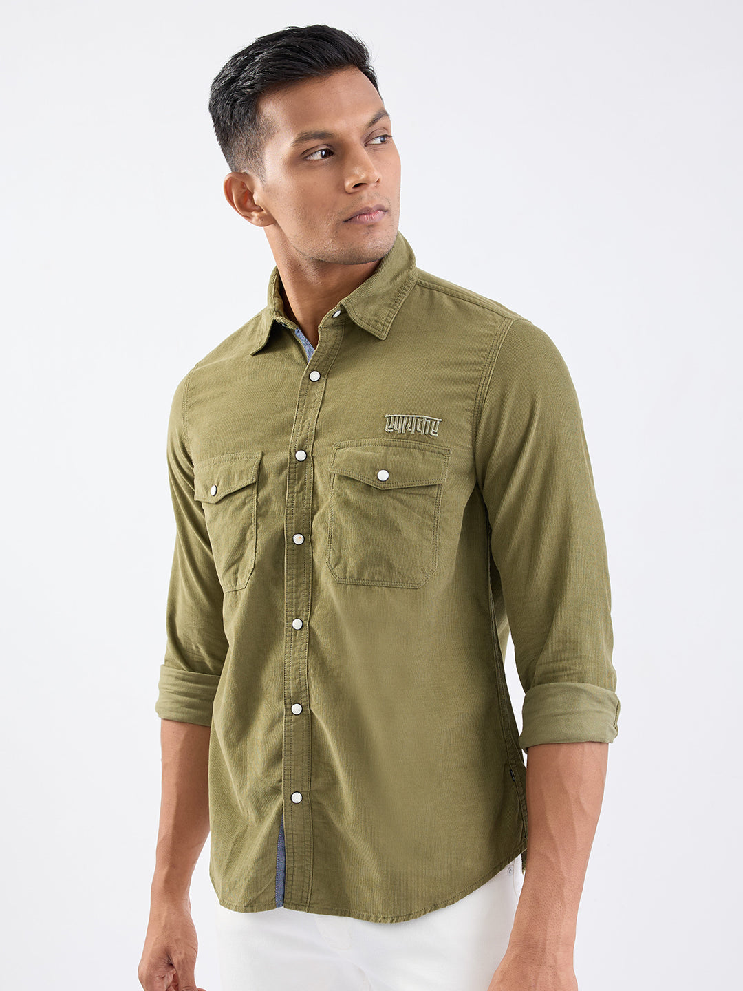 Spykar Avocado Green Slim Fit Casual Shirts For Men